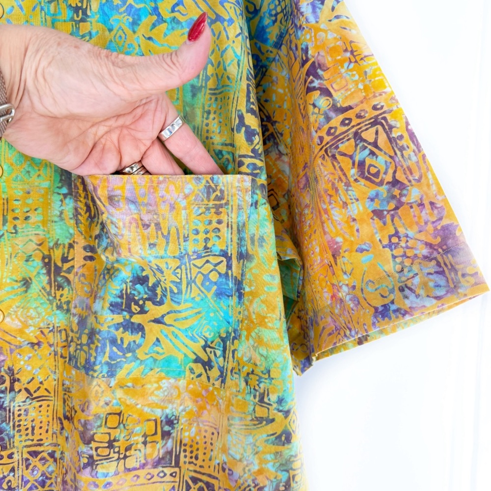 Rum Reggae Hawaiian Batik Camp Shirt "Mozambique" Saffron/Turq. Size Large NWT - Picture 8 of 16